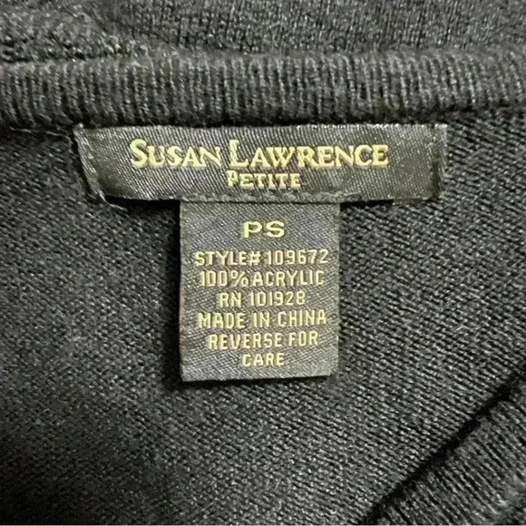 Susan Lawrence Black Sweater Ruffle Collar Size PS in EUC - Picture 4 of 5